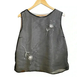 VGT Y2K URBAN Works Women's Top Blouse Embroidered Floral Print Grey/Sil…